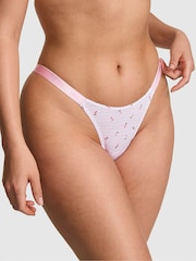 Victoria's Secret PINK Pink Tulip Cherry Print Mini Scoop Thong Cotton Logo Knickers - Image 1 of 2