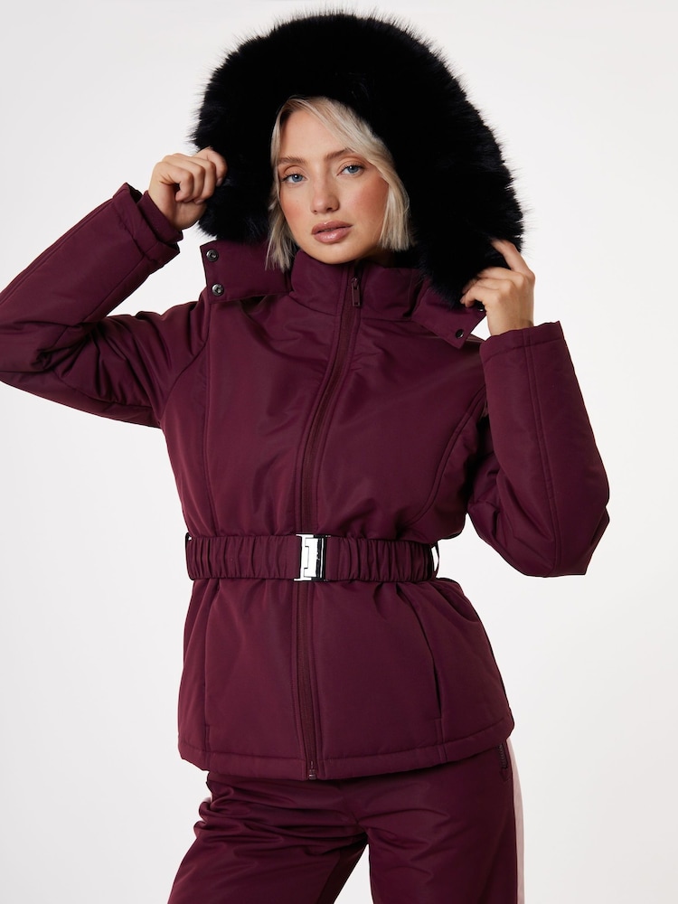 Threadbare Red Belted Padded Ski Jacket - Image 2 of 6 Threadbare Red Belted Padded Ski Jacket - Image 2 of 6