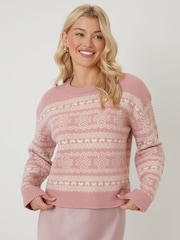 Threadbare Pink Fairisle Jacquard Knit Jumper - Image 2 of 5