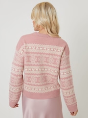 Threadbare Pink Fairisle Jacquard Knit Jumper - Image 3 of 5
