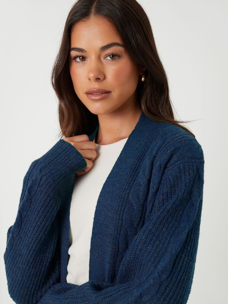 Threadbare Sky Blue Cable Knit Cardigan - Image 4 of 4