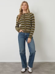 Threadbare Green Striped Fluffy Knitted Cardigan - Image 3 of 6