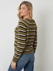 Threadbare Green Striped Fluffy Knitted Cardigan - Image 4 of 6