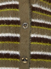 Threadbare Green Striped Fluffy Knitted Cardigan - Image 6 of 6