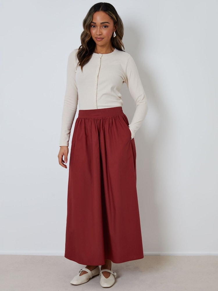 Threadbare Maroon Red Midi Skirt with Pockets - Image 1 of 4 Threadbare Maroon Red Midi Skirt with Pockets - Image 1 of 4