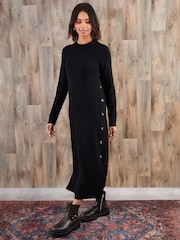 Threadbare Black Knitted Side Button Detail Maxi Dress - Image 1 of 4