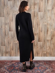 Threadbare Black Knitted Side Button Detail Maxi Dress - Image 2 of 4