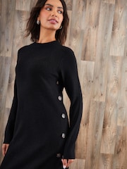 Threadbare Black Knitted Side Button Detail Maxi Dress - Image 4 of 4