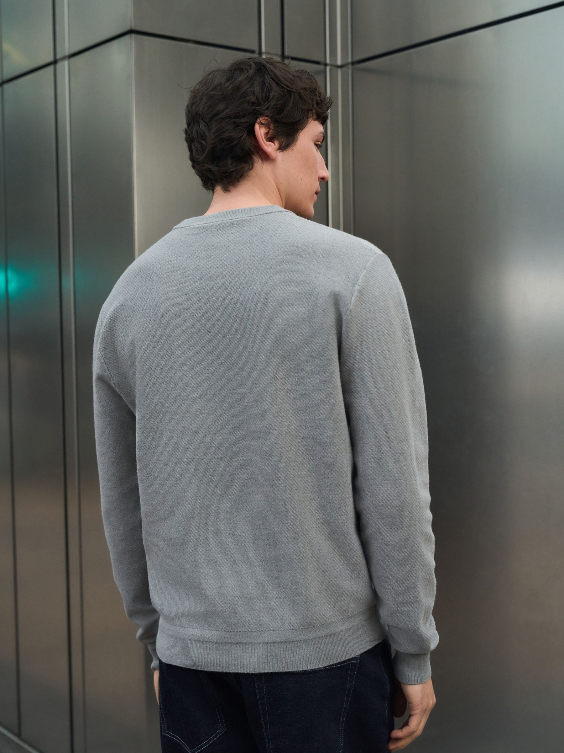Buy Grey Regular Fit Ultrasoft Smart Textured Crew Jumper from the