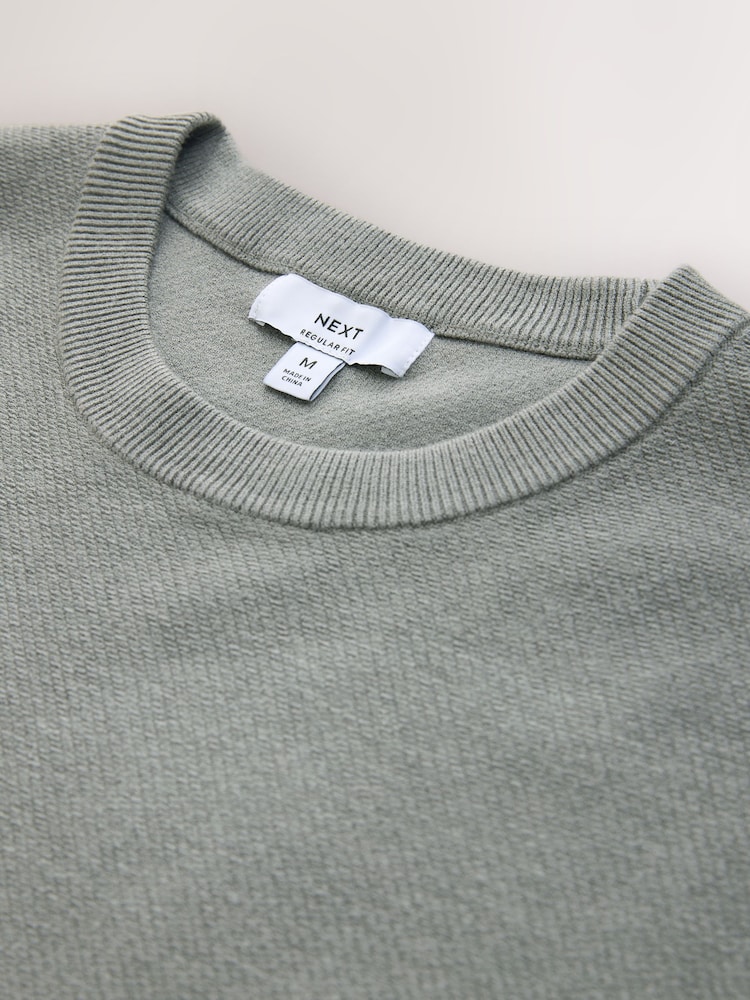 Grey Regular Fit Premium Mid Weight Textured Crew Jumper - Image 7 of 7