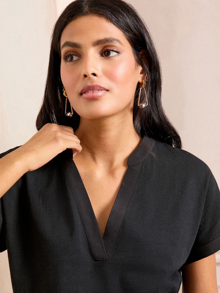 Love & Roses Black Notch Neck T-Shirt - Image 2 of 4