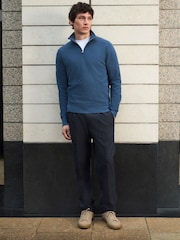 Blue Regular Fit Ultrasoft Smart Textured Quarter Zip Neck Jumper - Image 2 of 7