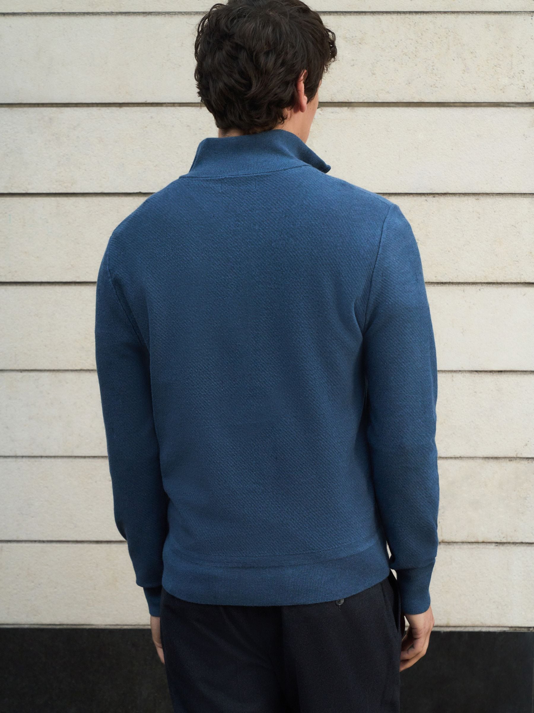 Buy Blue Regular Fit Ultrasoft Smart Textured Quarter Zip Neck