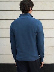 Blue Regular Fit Ultrasoft Smart Textured Quarter Zip Neck Jumper - Image 3 of 7