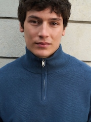 Blue Regular Fit Ultrasoft Smart Textured Quarter Zip Neck Jumper - Image 4 of 7