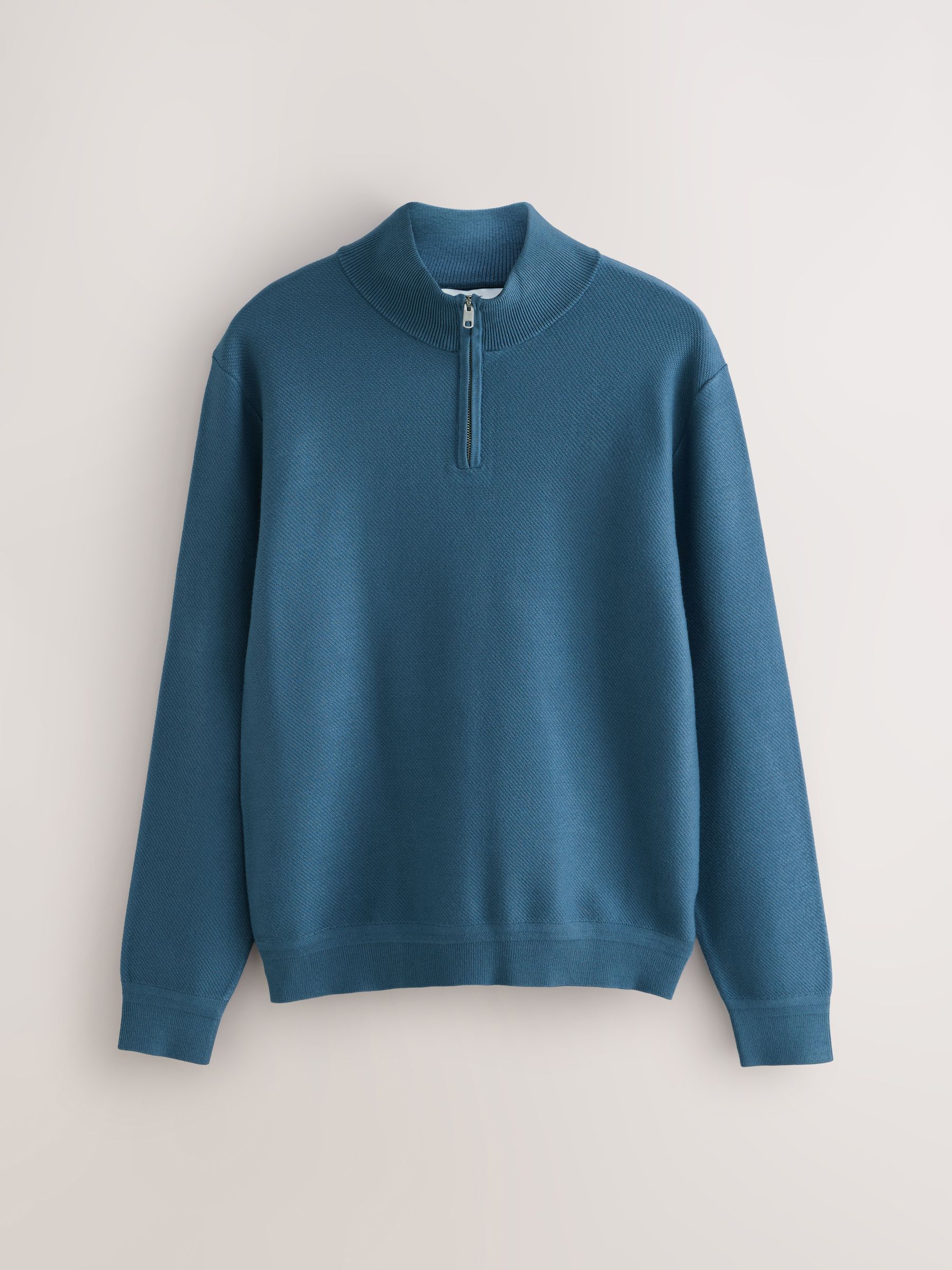 Buy Blue Regular Fit Ultrasoft Smart Textured Quarter Zip Neck