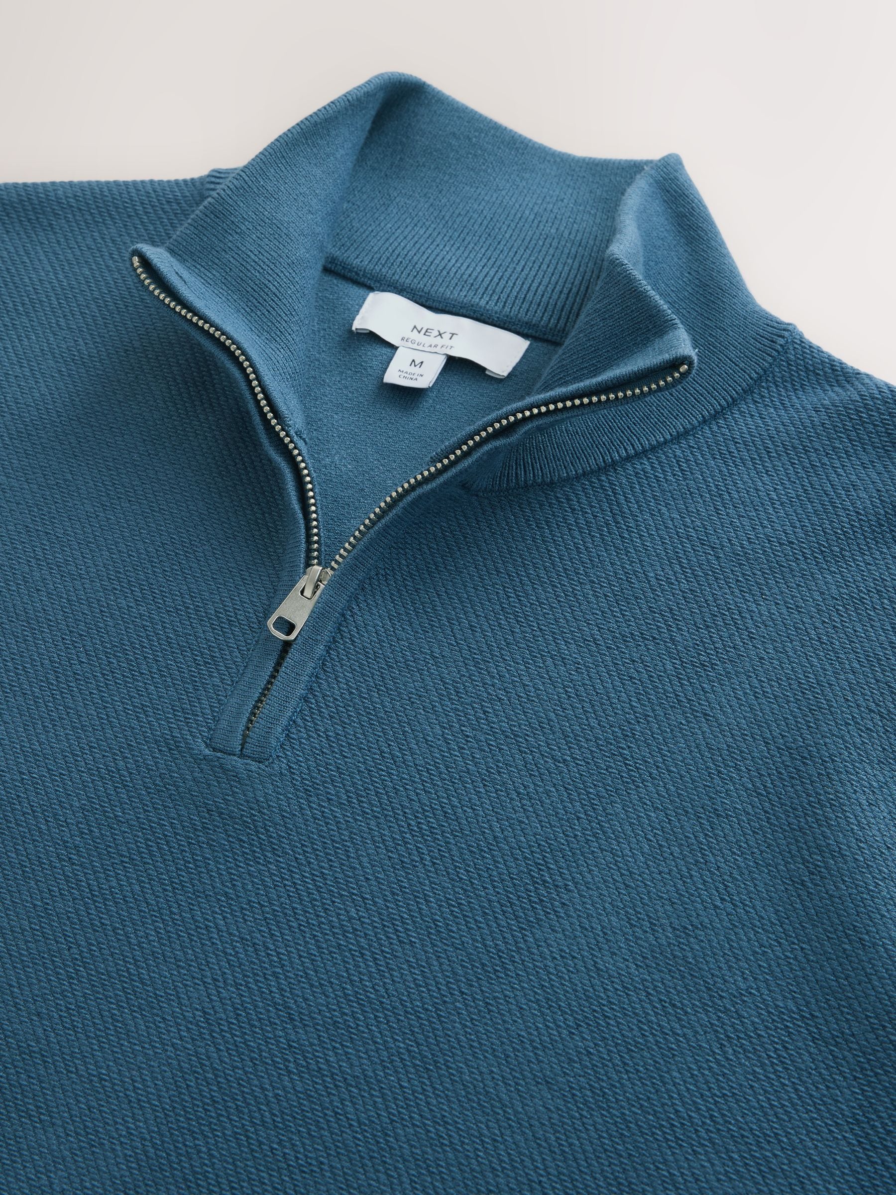 Buy Blue Regular Fit Ultrasoft Smart Textured Quarter Zip Neck