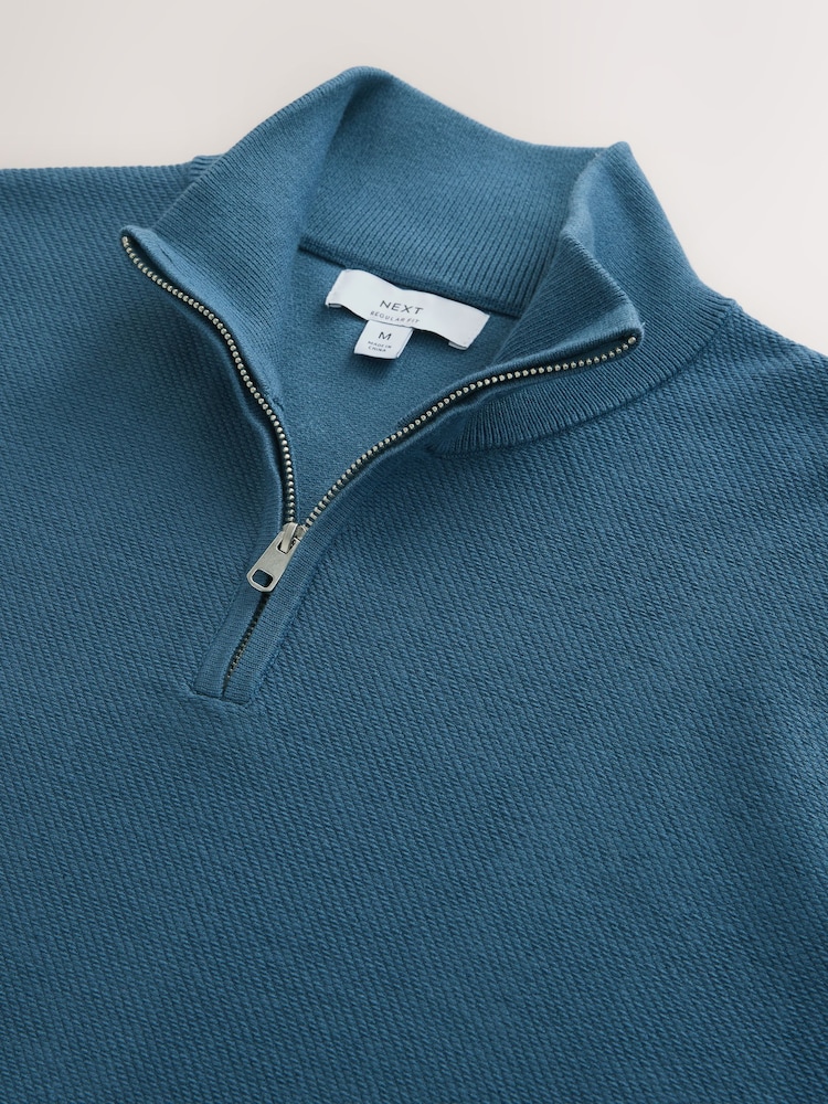 Blue Regular Fit Ultrasoft Smart Textured Quarter Zip Neck Jumper - Image 7 of 7
