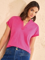 Love & Roses Bright Pink Notch Neck T-Shirt - Image 1 of 4
