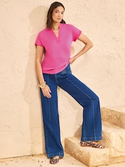 Love & Roses Bright Pink Notch Neck T-Shirt - Image 4 of 4