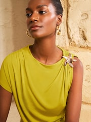 ライムグリーン スターフィッシュ 金具トリム - Love & Roses ドレープ ジャージー トップス - 画像 2 / 4