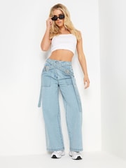 PixieGirl Petite Blue 100% Cotton Light Cross Over Belt Jeans - Image 1 of 5