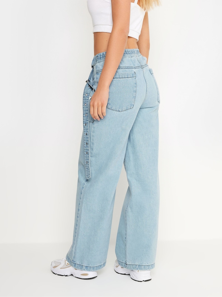 PixieGirl Petite Blue 100% Cotton Light Cross Over Belt Jeans - Image 3 of 5