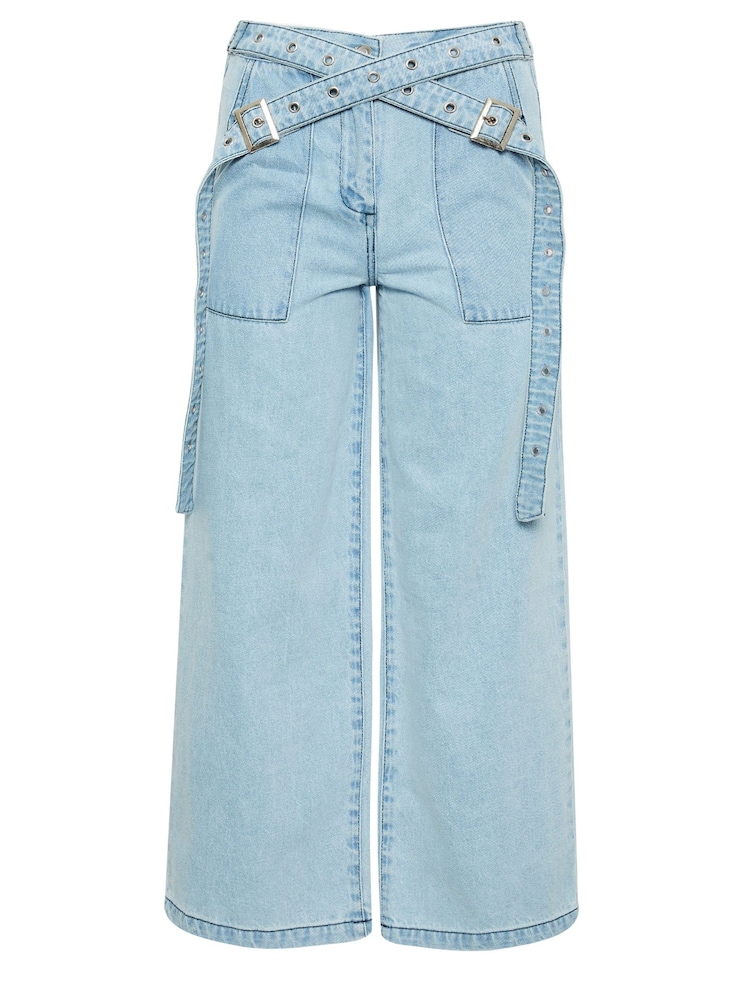 PixieGirl Petite Blue 100% Cotton Light Cross Over Belt Jeans - Image 5 of 5