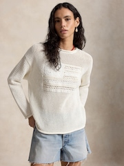 Polo Ralph Lauren White Cotton Flag Crochet Sweater - Image 1 of 3