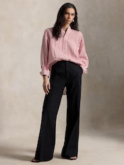 Polo Ralph Lauren Red Striped Linen Tunic Embroidered Typed Logo Shirt - Image 2 of 4