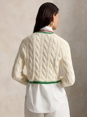 Polo Ralph Lauren Cream Cotton Cable Knit Curved Hem Cardigan Blanket Stitch Detail - Image 3 of 5