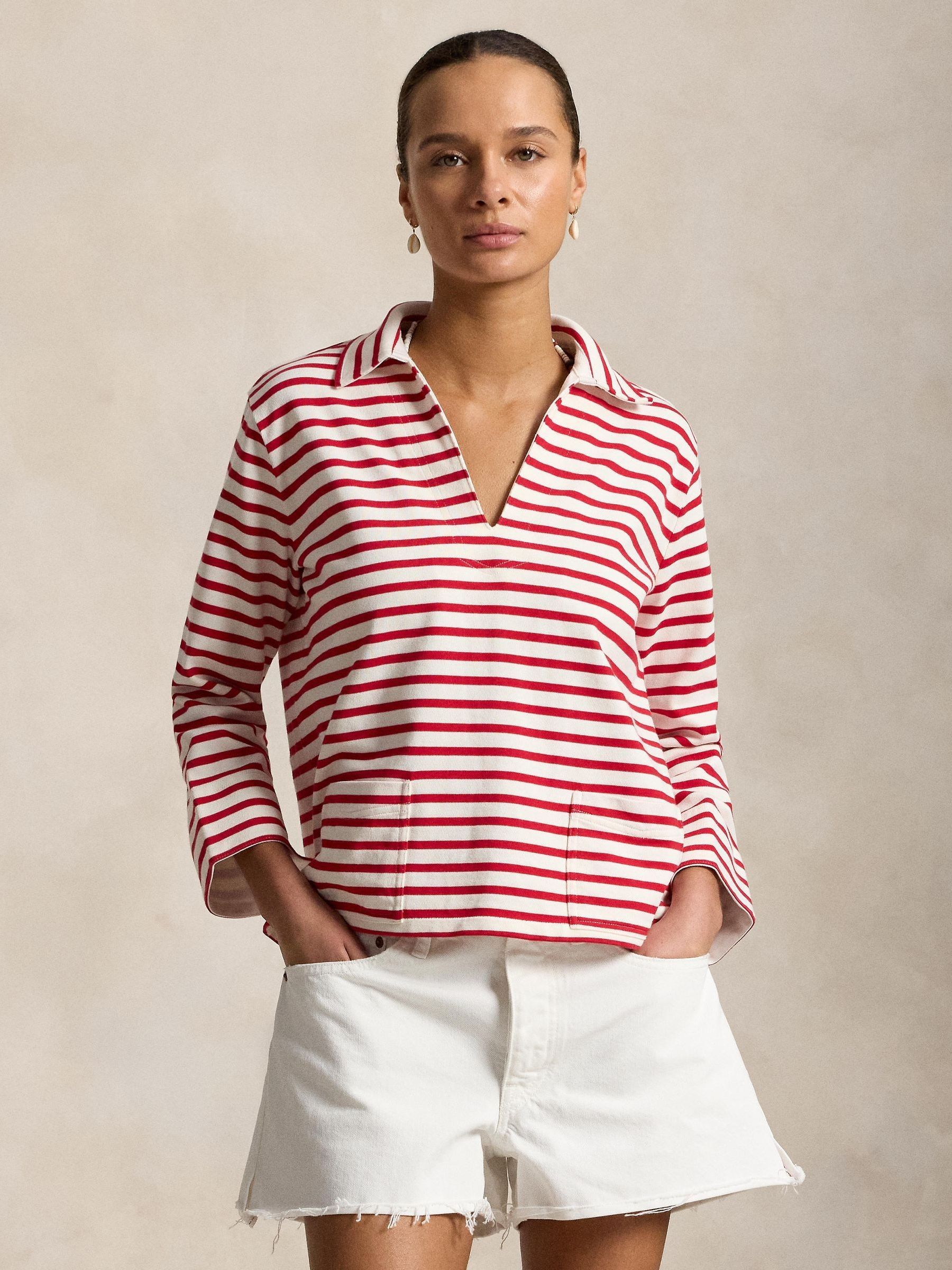 Buy Polo Ralph Lauren Red Heavy Cotton Jersey Striped Tunic Top