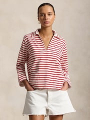 Polo Ralph Lauren Red Heavy Cotton Jersey Striped Tunic Top Polo Written Logo - Image 1 of 5