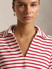 Polo Ralph Lauren Red Heavy Cotton Jersey Striped Tunic Top Polo Written Logo - Image 3 of 5