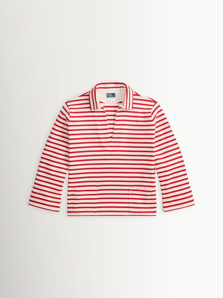 Polo Ralph Lauren Red Heavy Cotton Jersey Striped Tunic Top Polo Written Logo - Image 5 of 5