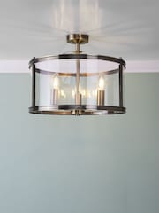 Laura Ashley Brass Harrington Lantern 3 Light Flush Ceiling Light - Image 1 of 5