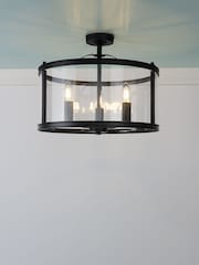 Laura Ashley Black Harrington Lantern 3 Light Flush Ceiling Light - Image 1 of 5
