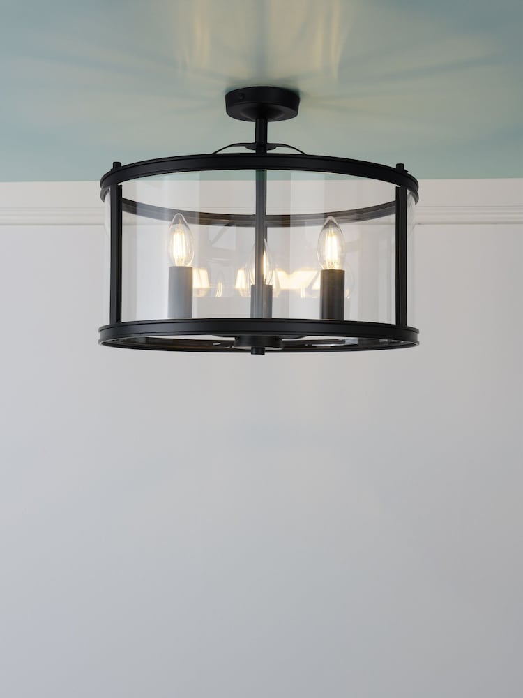 Laura Ashley Black Harrington Lantern 3 Light Flush Ceiling Light - Image 1 of 5 Laura Ashley Black Harrington Lantern 3 Light Flush Ceiling Light - Image 1 of 5