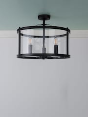 Laura Ashley Black Harrington Lantern 3 Light Flush Ceiling Light - Image 2 of 5