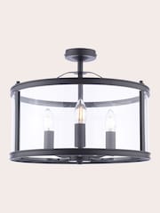 Laura Ashley Black Harrington Lantern 3 Light Flush Ceiling Light - Image 3 of 5