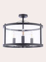 Laura Ashley Black Harrington Lantern 3 Light Flush Ceiling Light - Image 4 of 5