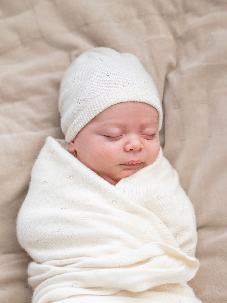 Seraphine White Ivory Baby Washable Cashmere Blend Pointelle Hat - Image 1 of 1 Seraphine White Ivory Baby Washable Cashmere Blend Pointelle Hat - Image 1 of 1