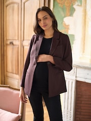 Seraphine Dark Chocolate Maternity Belted Blazer - Image 1 of 7