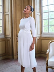 Seraphine Ivory Maternity Ponte Bodice Occasion Bridal Dress With Floaty Pleated Skirt - Image 1 of 5