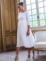 Seraphine Ivory Maternity Ponte Bodice Occasion Bridal Dress With Floaty Pleated Skirt - Image 3 of 5
