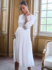 Seraphine Ivory Maternity Ponte Bodice Occasion Bridal Dress With Floaty Pleated Skirt - Image 4 of 5