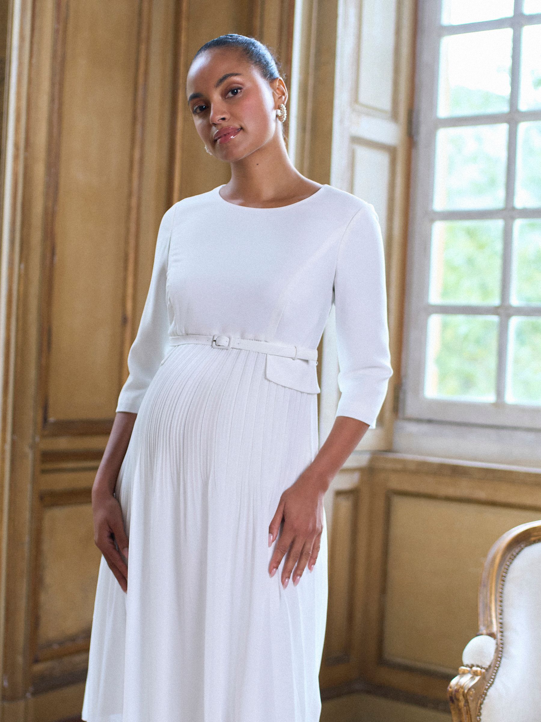 Ivory Pleated Maternity Midi Dress - 10 Ivory Pleated Maternity Midi Dress - 10