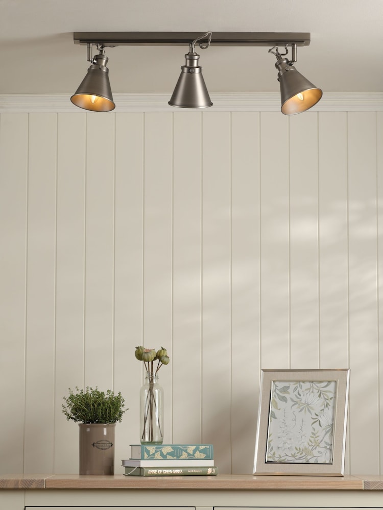 Laura Ashley Silver Rufus Grande 1 Light Pendant 3 Light Linear Pendant Bar Ceiling Light - Image 1 of 6 Laura Ashley Silver Rufus Grande 1 Light Pendant 3 Light Linear Pendant Bar Ceiling Light - Image 1 of 6