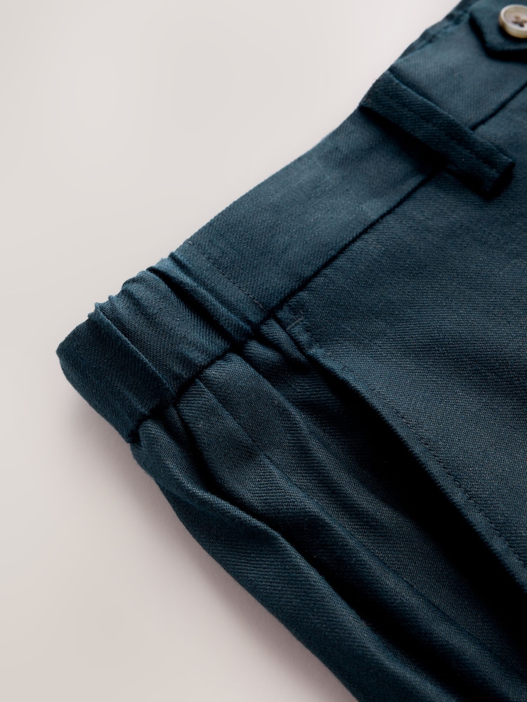 Navy Muscle Fit Motionflex Linen TENCEL™ Lyocell Blend Smart Trousers - Image 11 of 11