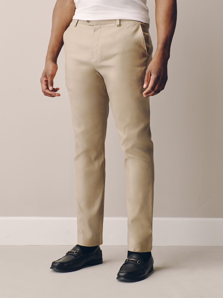 Stone Muscle Fit Motionflex Linen TENCEL™ Lyocell Blend Smart Trousers - Image 1 of 5 Stone Muscle Fit Motionflex Linen TENCEL™ Lyocell Blend Smart Trousers - Image 1 of 5